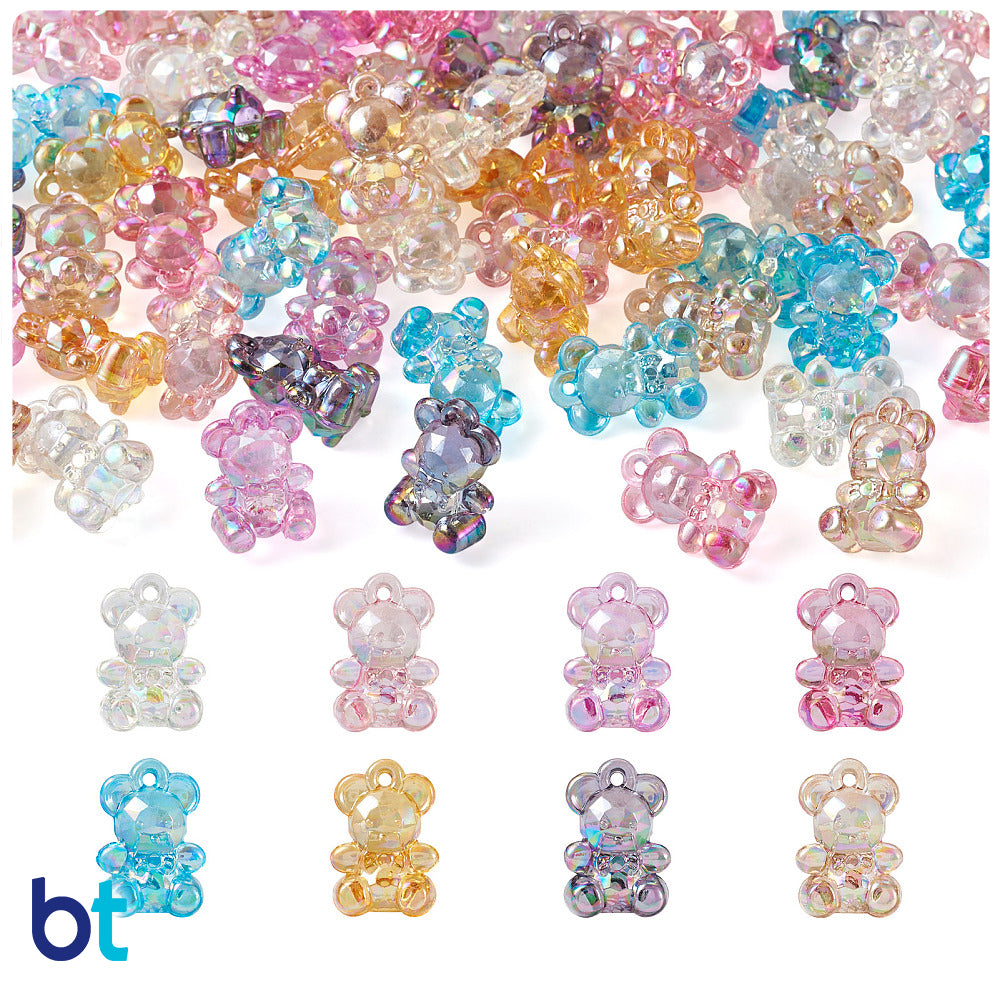 Mixed Transparent AB 20mm Faceted Teddy Bear Plastic Charms (78pcs)
