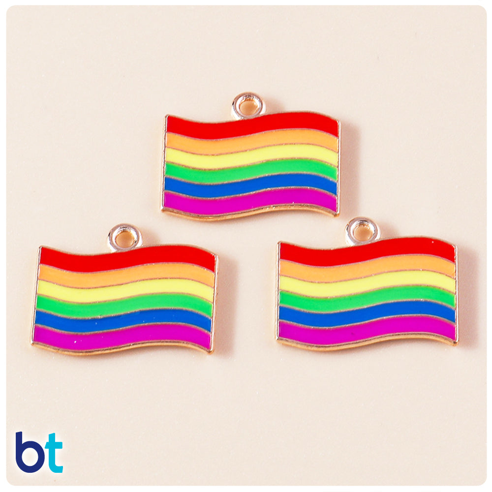 Rainbow Gold Tone 20mm Flag Metal Charms (10pcs)