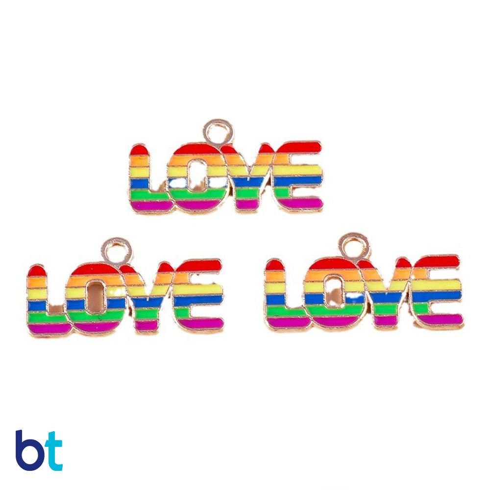 Rainbow Gold Tone 22mm Love Metal Charms (10pcs)