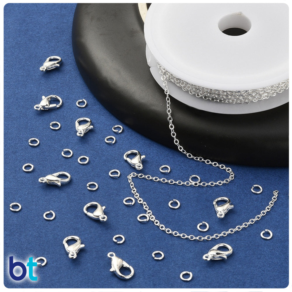 Silver Tone Brass Cable Chain & Clasps Mini Kit (1 Set)