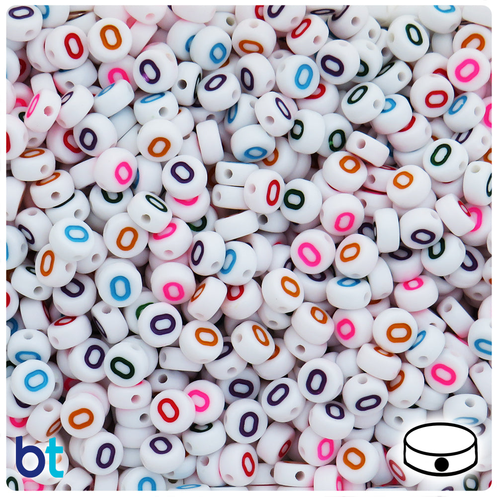 White Opaque 7mm Coin Alpha Beads - Colored Number 0 (100pcs)