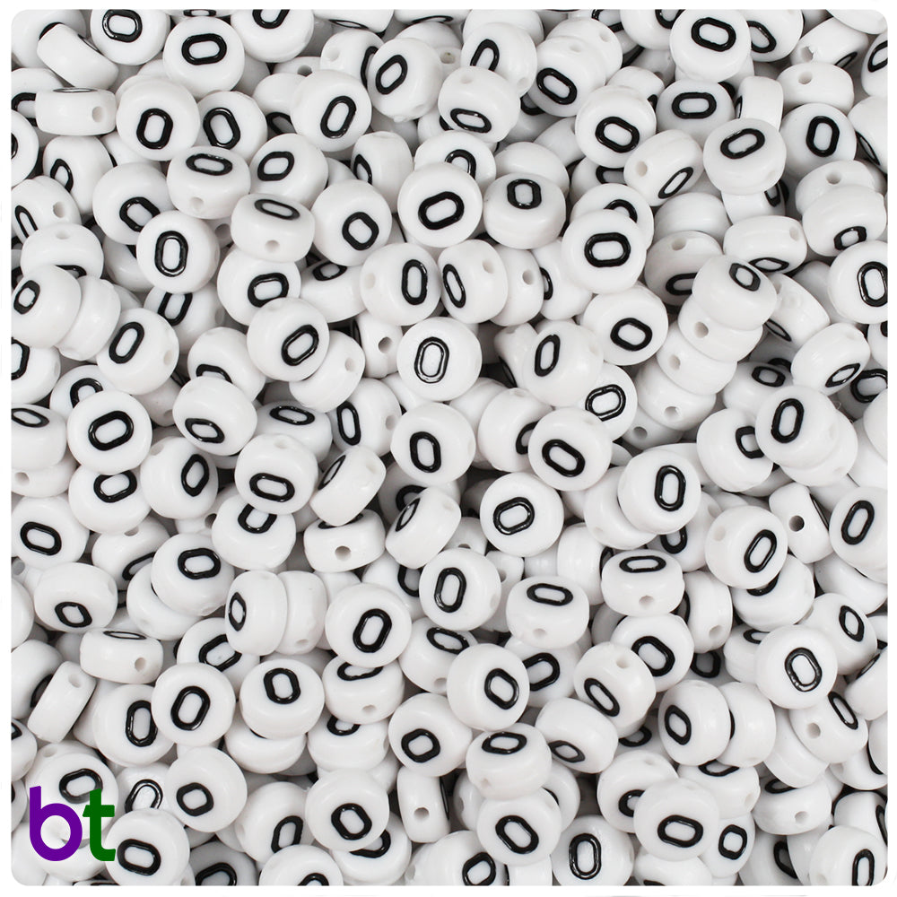 Bulk Buy - White Opaque 7mm Coin Plastic Number Beads - Black Numbers
