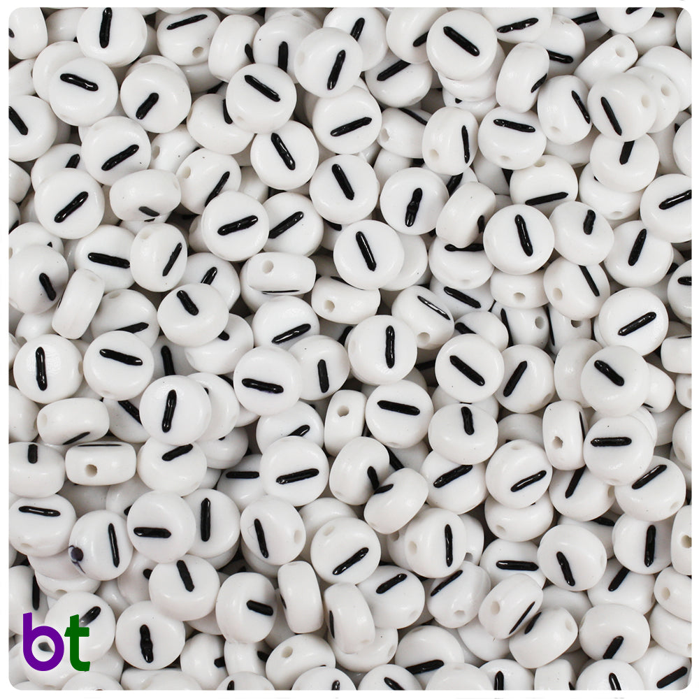 Bulk Buy - White Opaque 7mm Coin Plastic Number Beads - Black Numbers