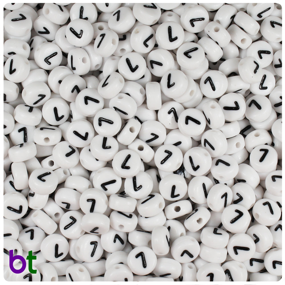 Bulk Buy - White Opaque 7mm Coin Plastic Number Beads - Black Numbers