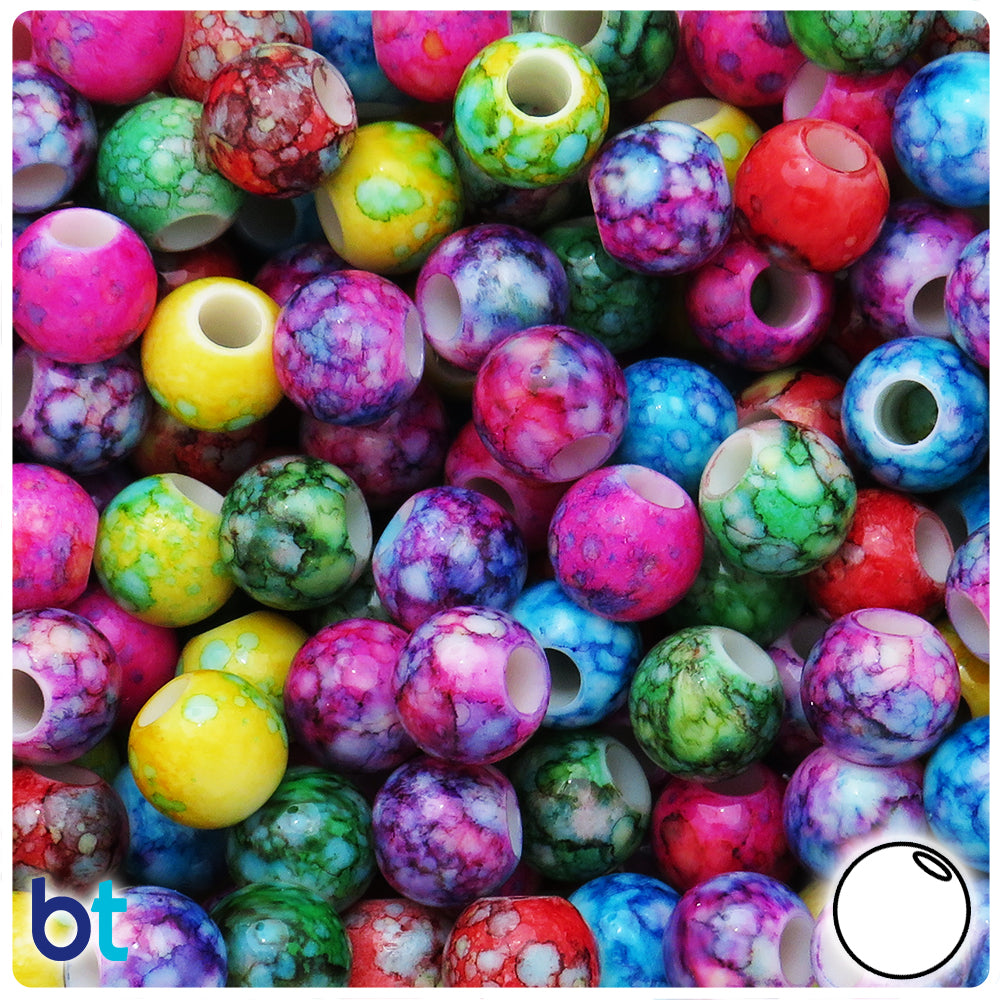 Mixed Marbled 12mm Round Plastic Pony Beads (75pcs)