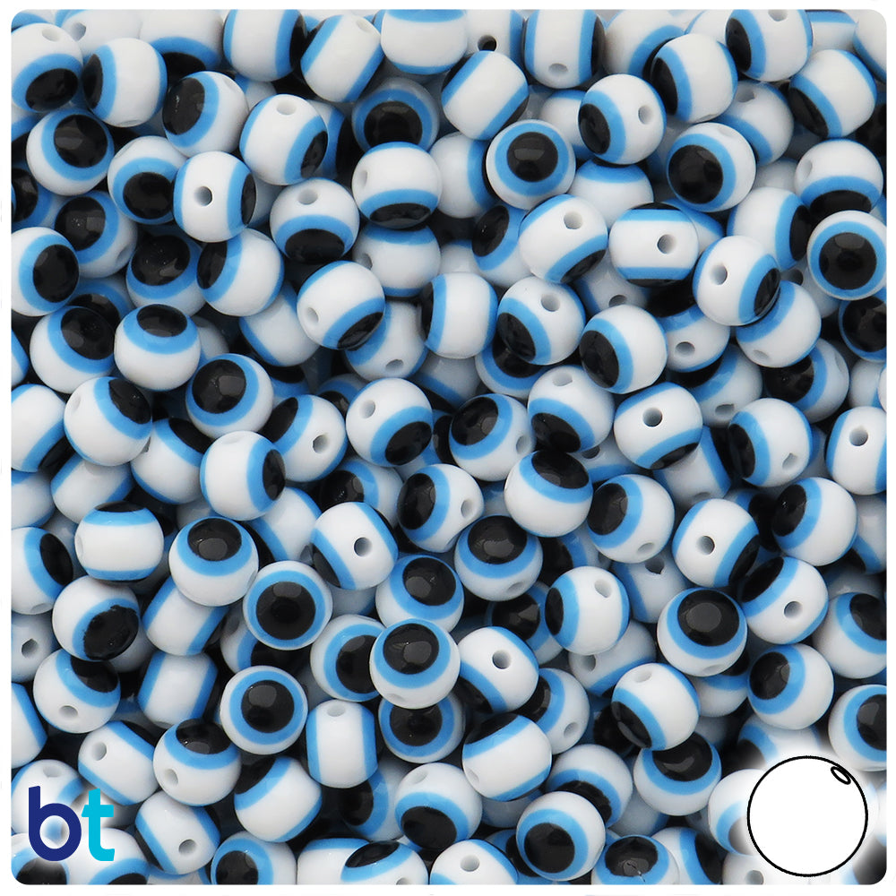 White Opaque 8mm Round Resin Beads - Evil Eye Design (120pcs)