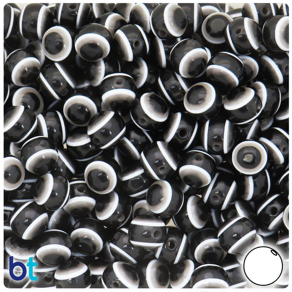 Black Multi 10mm Round Resin Beads - Evil Eye Design (100pcs)