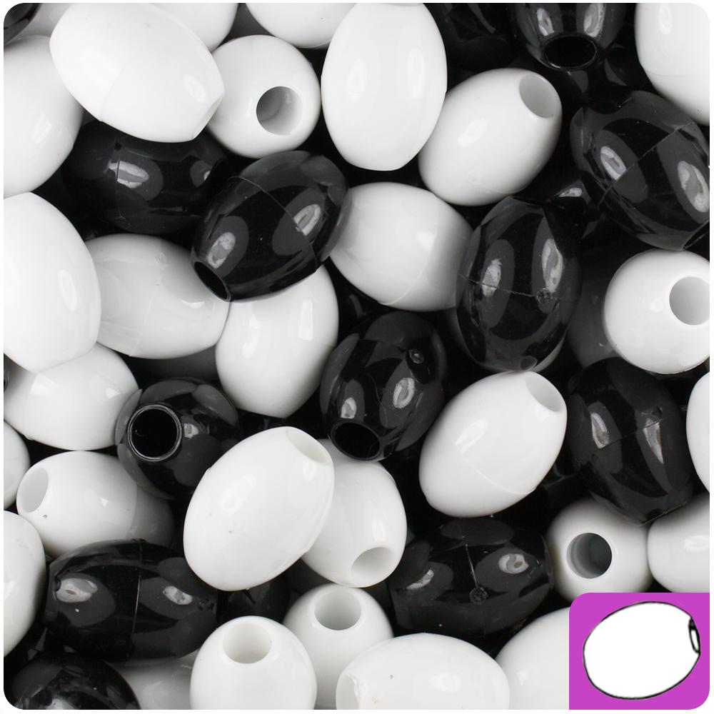 Black & White Opaque 14mm Oval Pony Beads (40pcs)