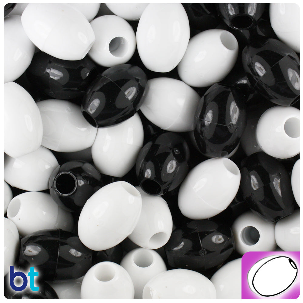 Black & White Opaque 14mm Oval Pony Beads (200pcs)