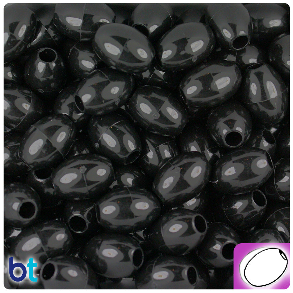 Black Opaque 14mm Oval Pony Beads (200pcs)
