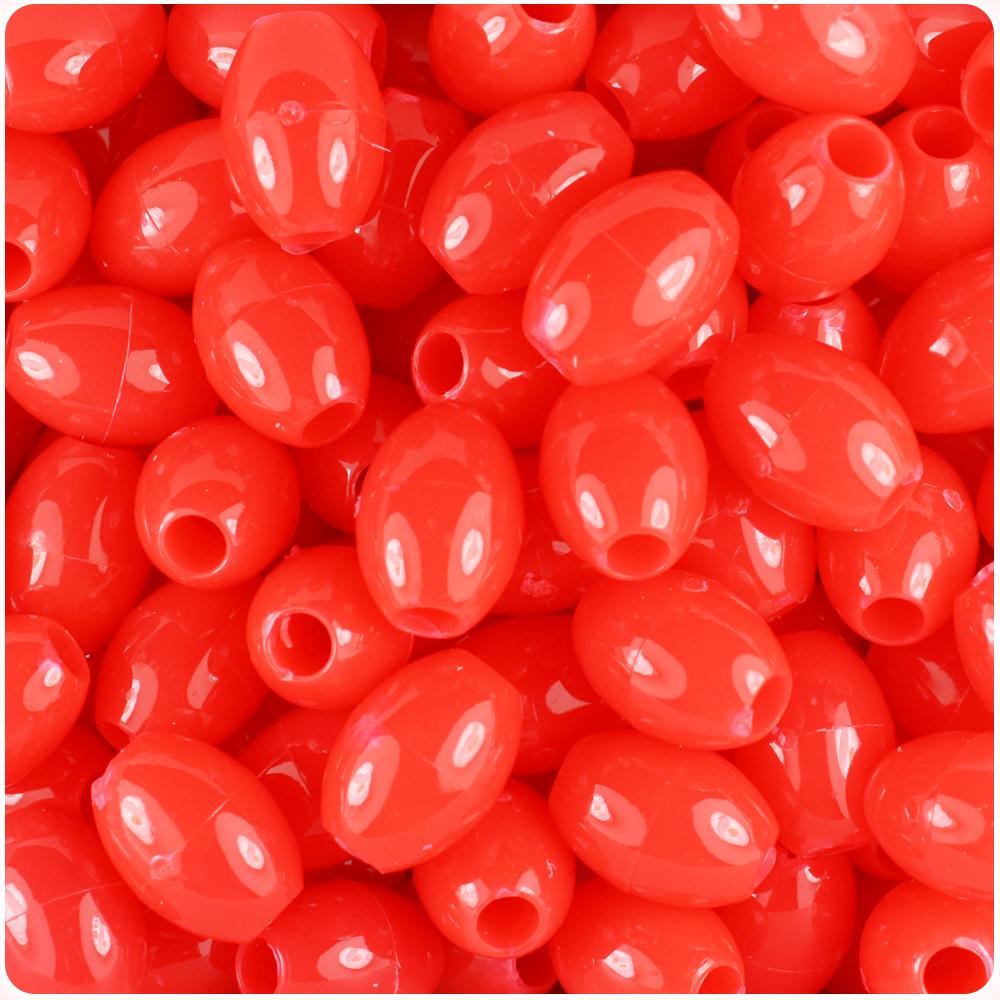 Bright Red Opaque 14mm Oval Pony Beads (40pcs)
