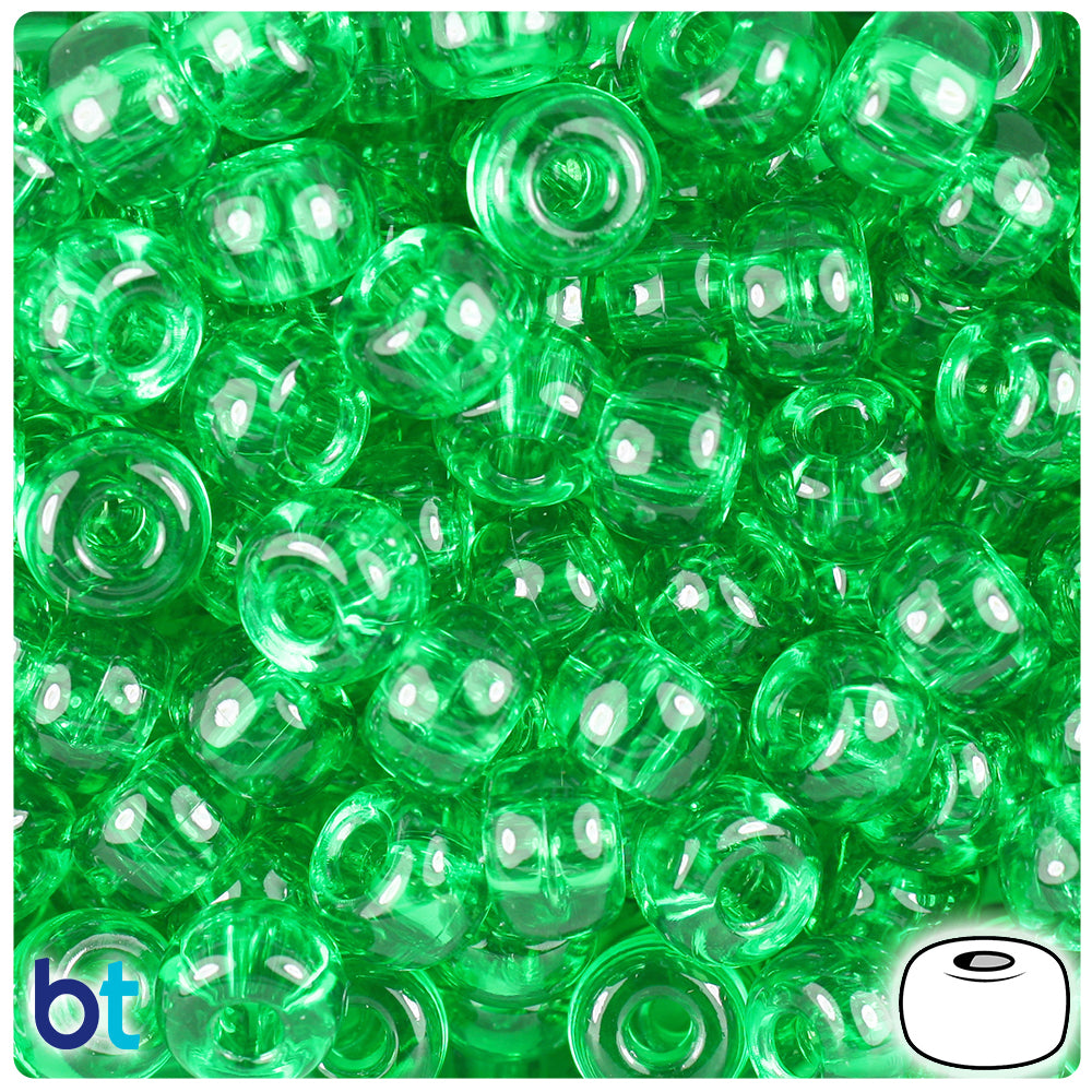 Mint Transparent 11mm Large Barrel Pony Beads (250pcs)