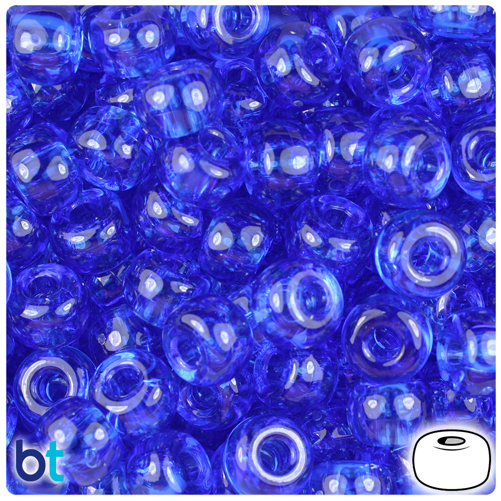 Dark Sapphire Transparent 11mm Large Barrel Pony Beads (250pcs)
