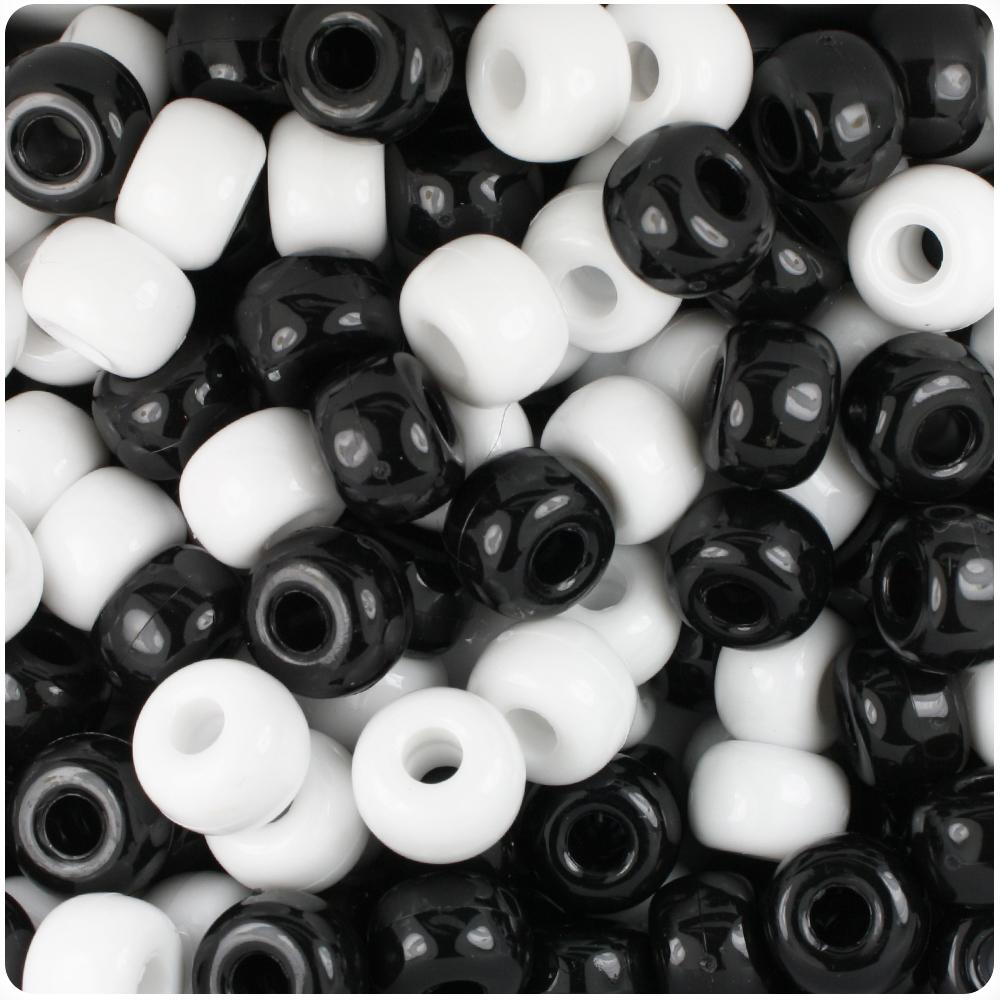 Black & White Opaque 11mm Large Barrel Pony Beads (50pcs)