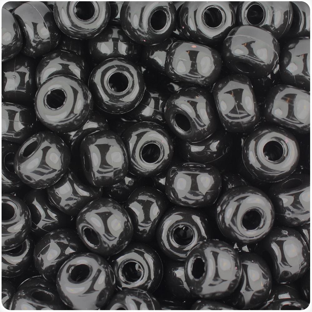 Black Opaque 11mm Large Barrel Pony Beads (50pcs)