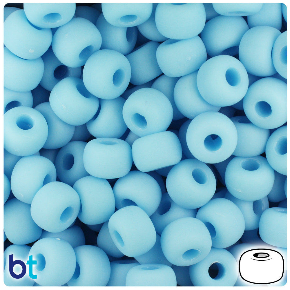 Baby Blue Matte 11mm Large Barrel Pony Beads (250pcs)