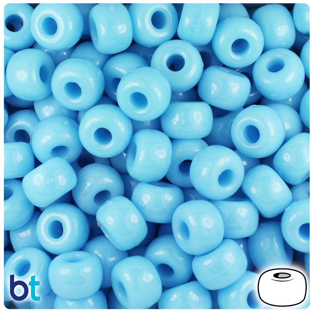 Baby Blue Opaque 11mm Large Barrel Pony Beads (250pcs)