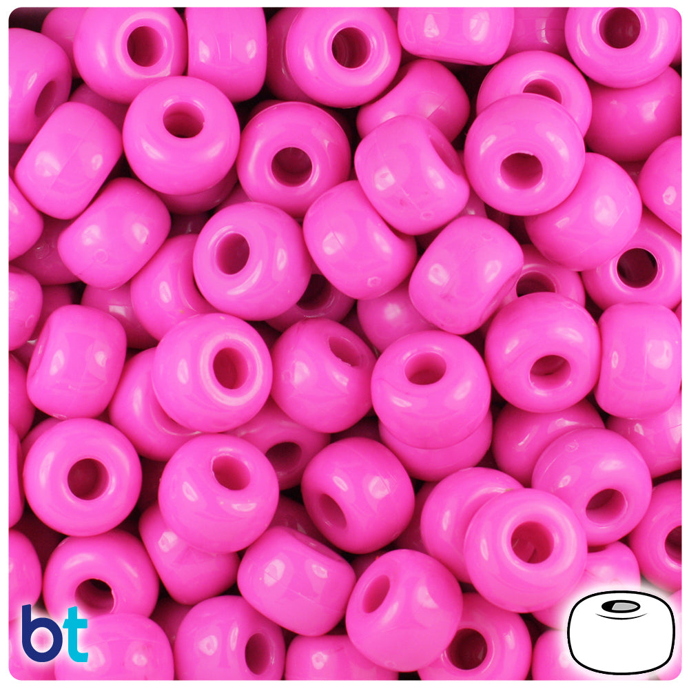Opaque Hot Pink 11x8mm Large Barrel Pony Beads 250pc made in USA