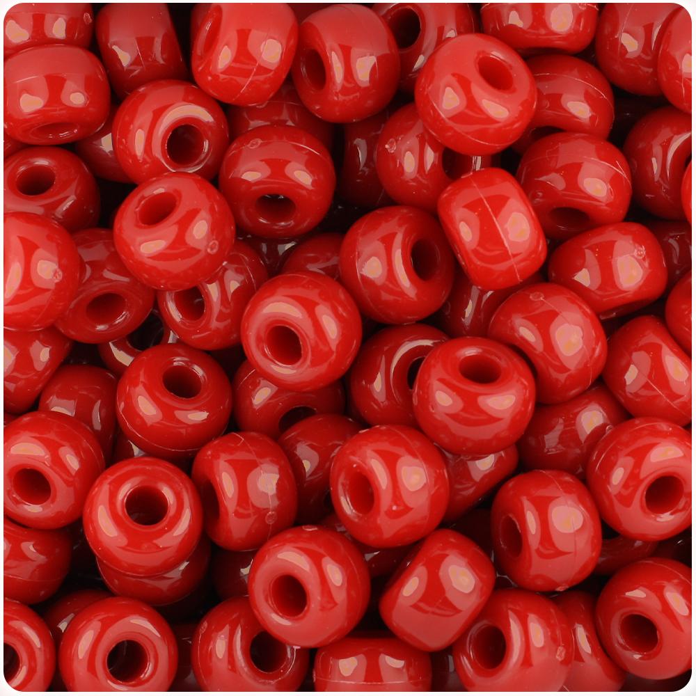 Red Opaque 11mm Large Barrel Pony Beads (50pcs)