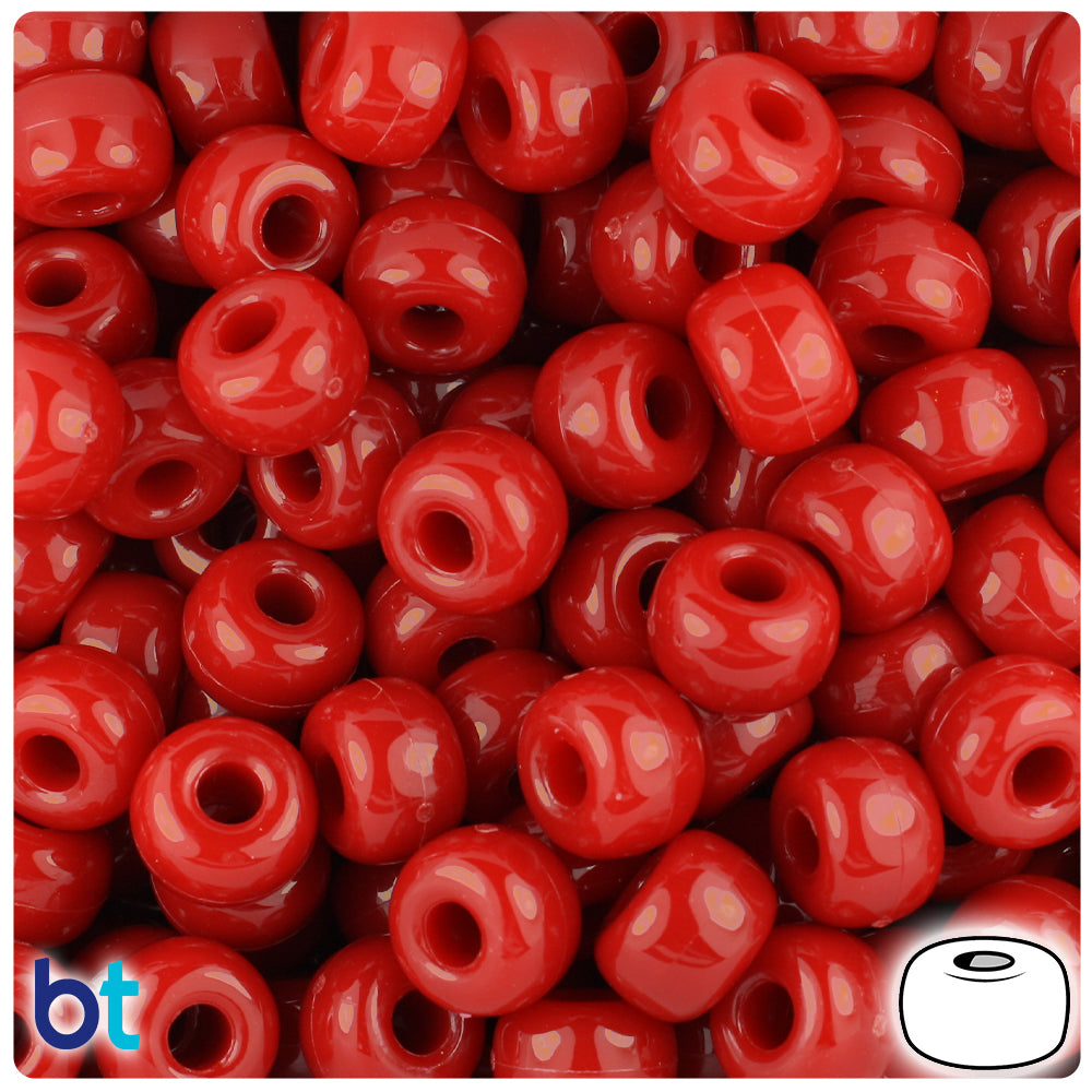 Red Opaque 11mm Large Barrel Pony Beads (250pcs)