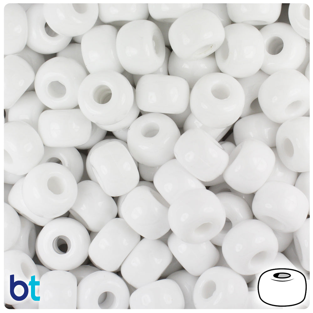White Opaque 11mm Large Barrel Pony Beads (250pcs)