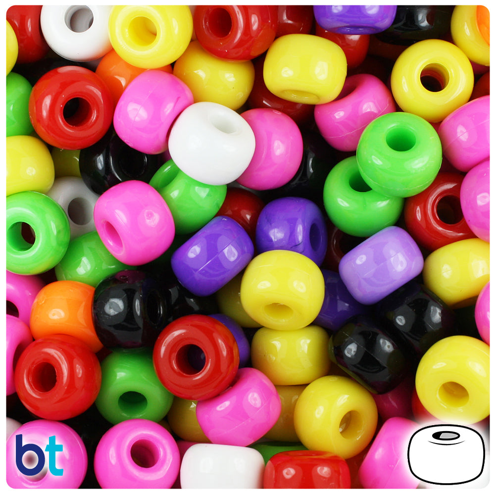 Opaque Mix 11mm Large Barrel Pony Beads (250pcs)