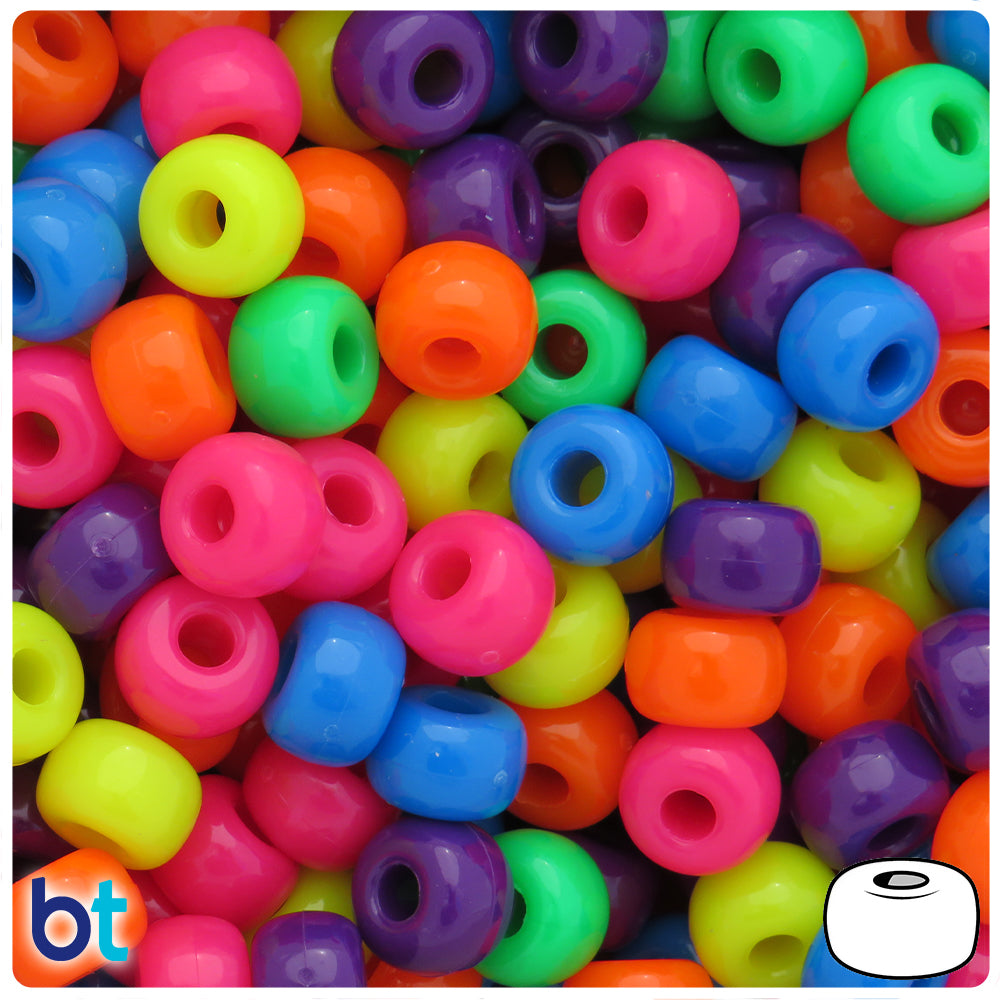 Neon Bright Mix 11mm Large Barrel Pony Beads (50pcs)