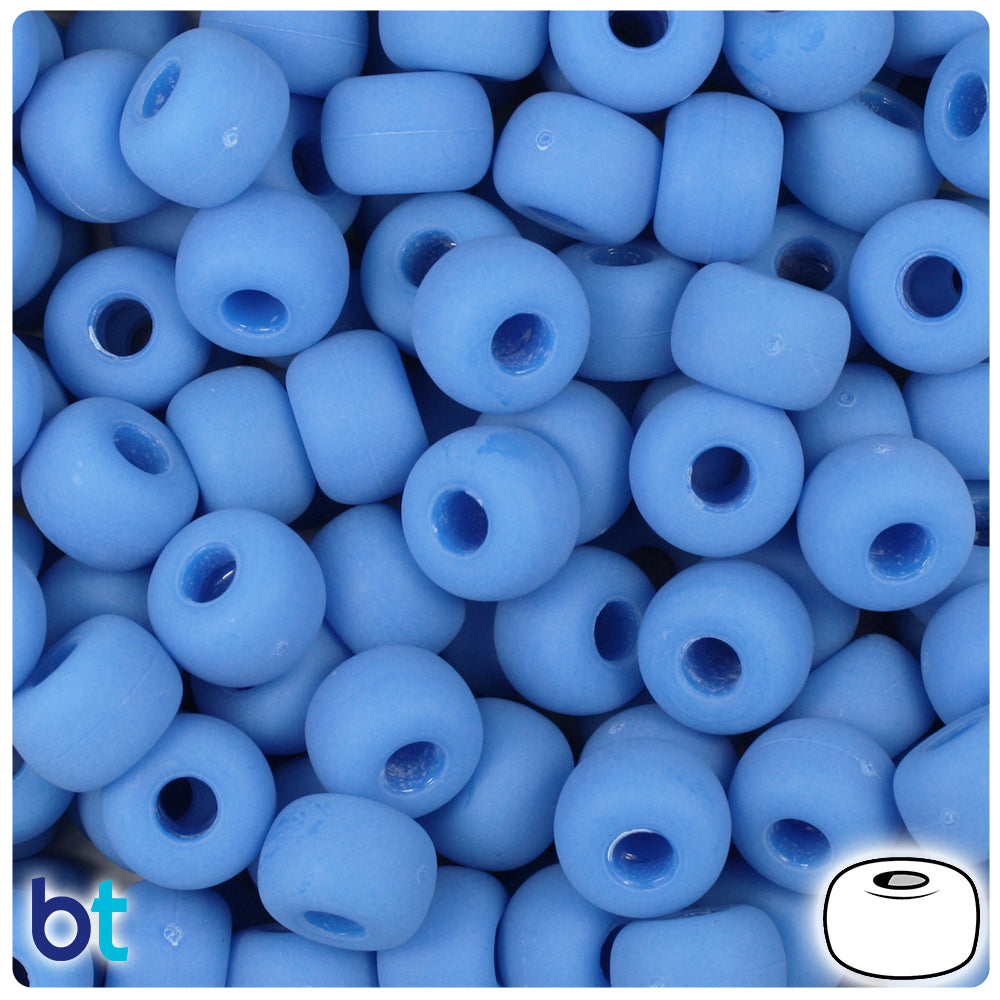 True Blue Matte 11mm Large Barrel Pony Beads (250pcs)