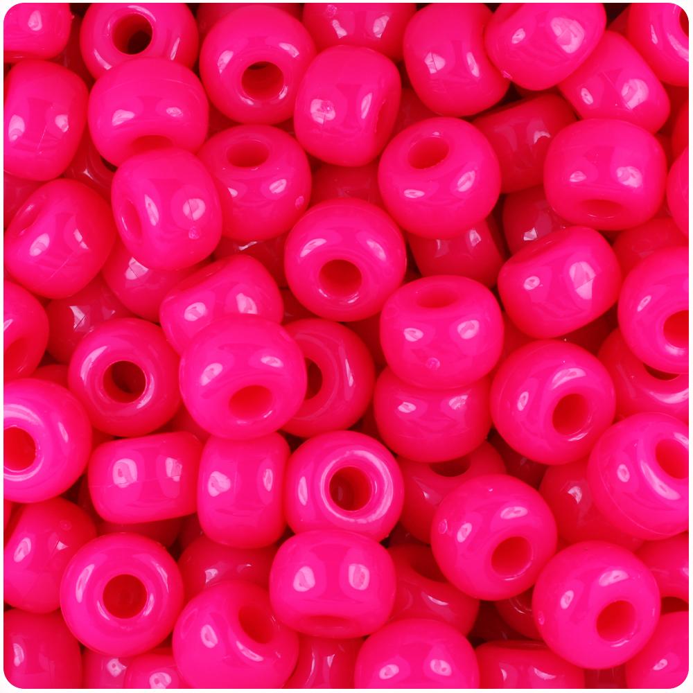 Magenta Neon Bright 11mm Large Barrel Pony Beads (50pcs)
