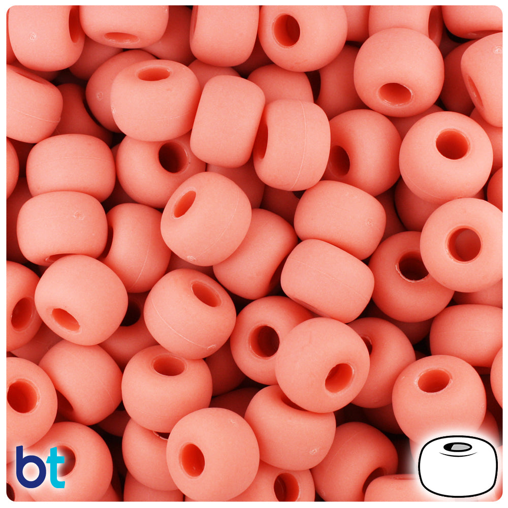 Coral Matte 11mm Large Barrel Pony Beads (250pcs)