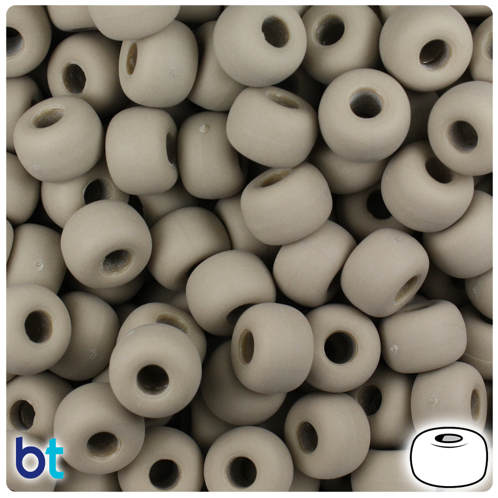 Khaki Matte 11mm Large Barrel Pony Beads (250pcs)