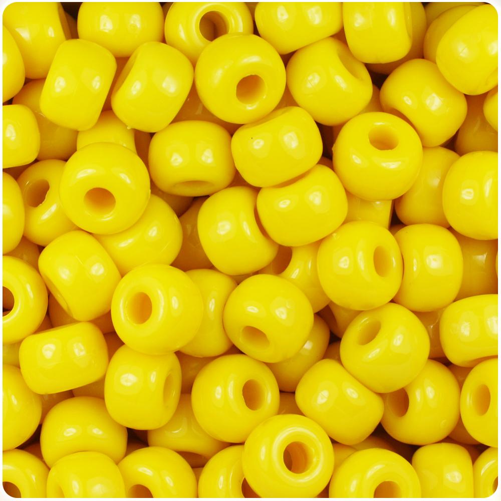 Bright Yellow Opaque 11mm Large Barrel Pony Beads (50pcs)