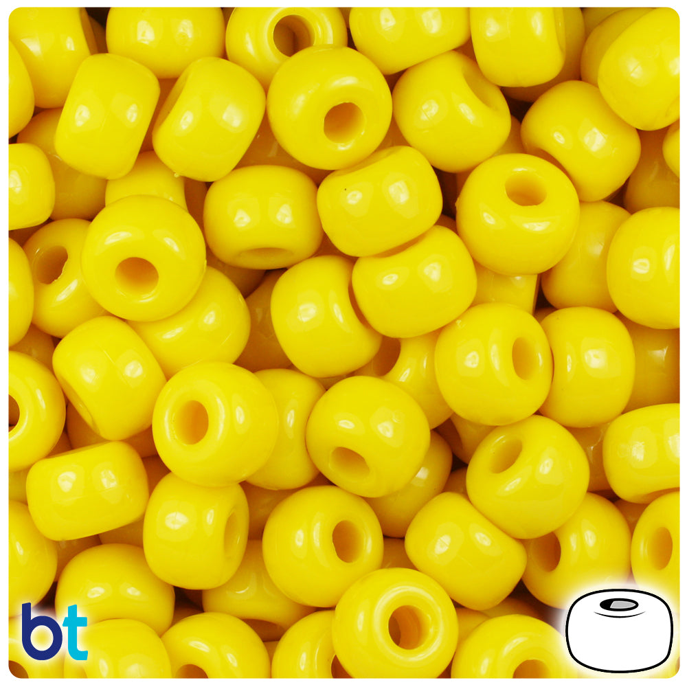 Bright Yellow Opaque 11mm Large Barrel Pony Beads (250pcs)