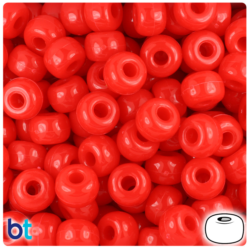 Bright Red Opaque 11mm Large Barrel Pony Beads (250pcs)