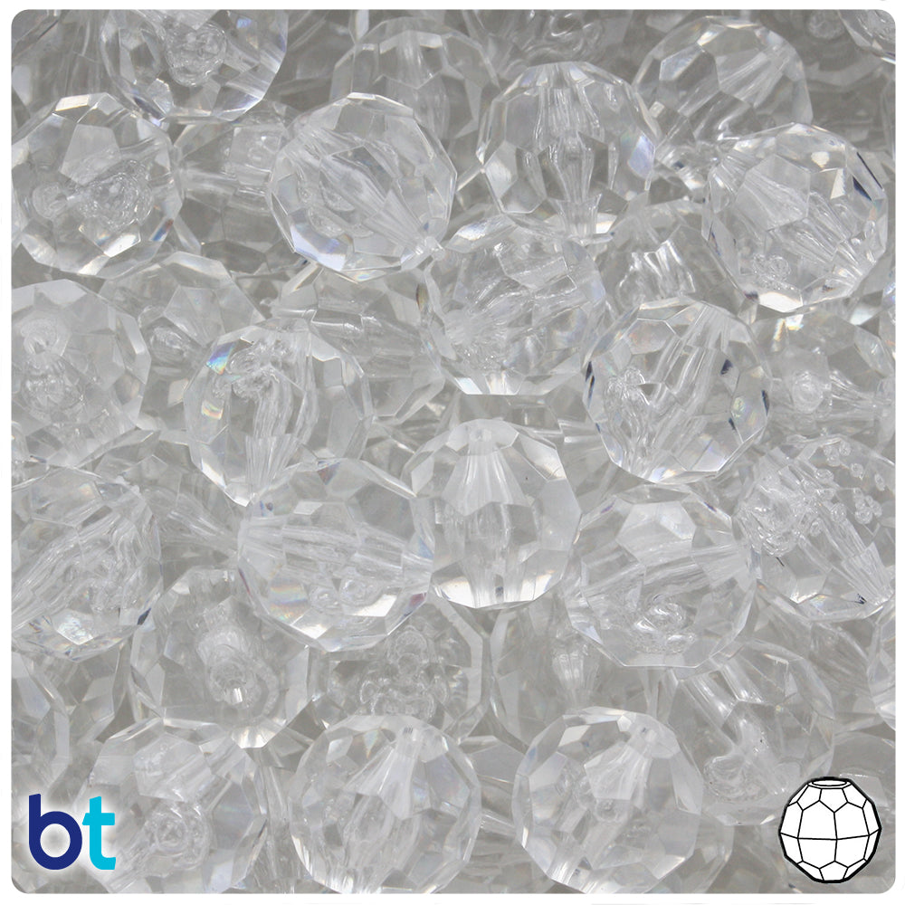 Wholesale Case 14mm Faceted Round Plastic Beads - Transparent