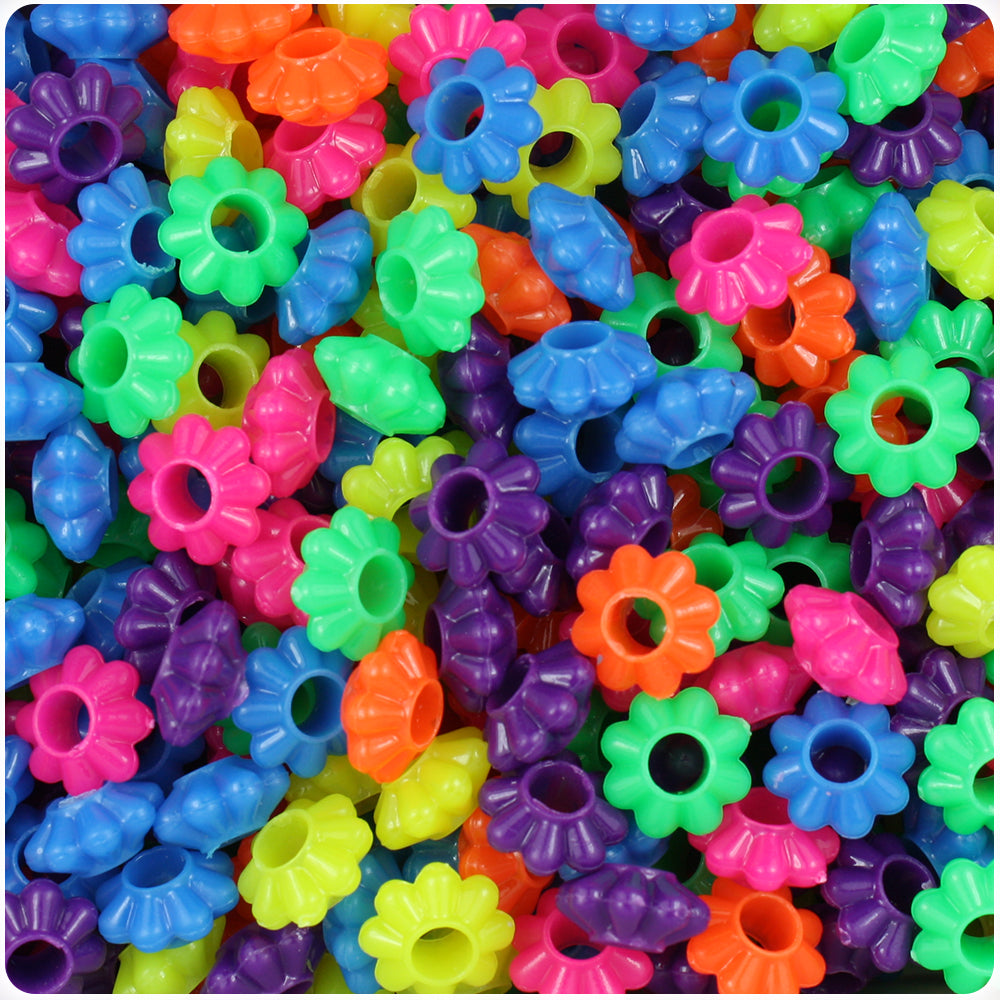 Neon Bright Mix 10mm Plastic Floral Rings (2oz)