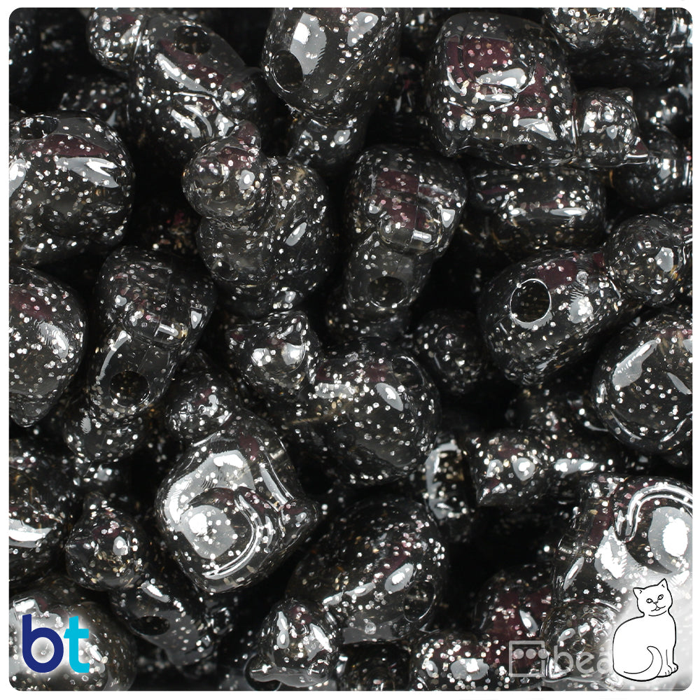 Jet Sparkle 23mm Cat Pony Beads (24pcs)
