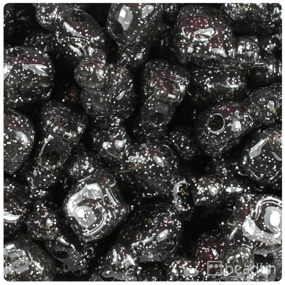 Jet Sparkle 23mm Cat Pony Beads (8pcs)