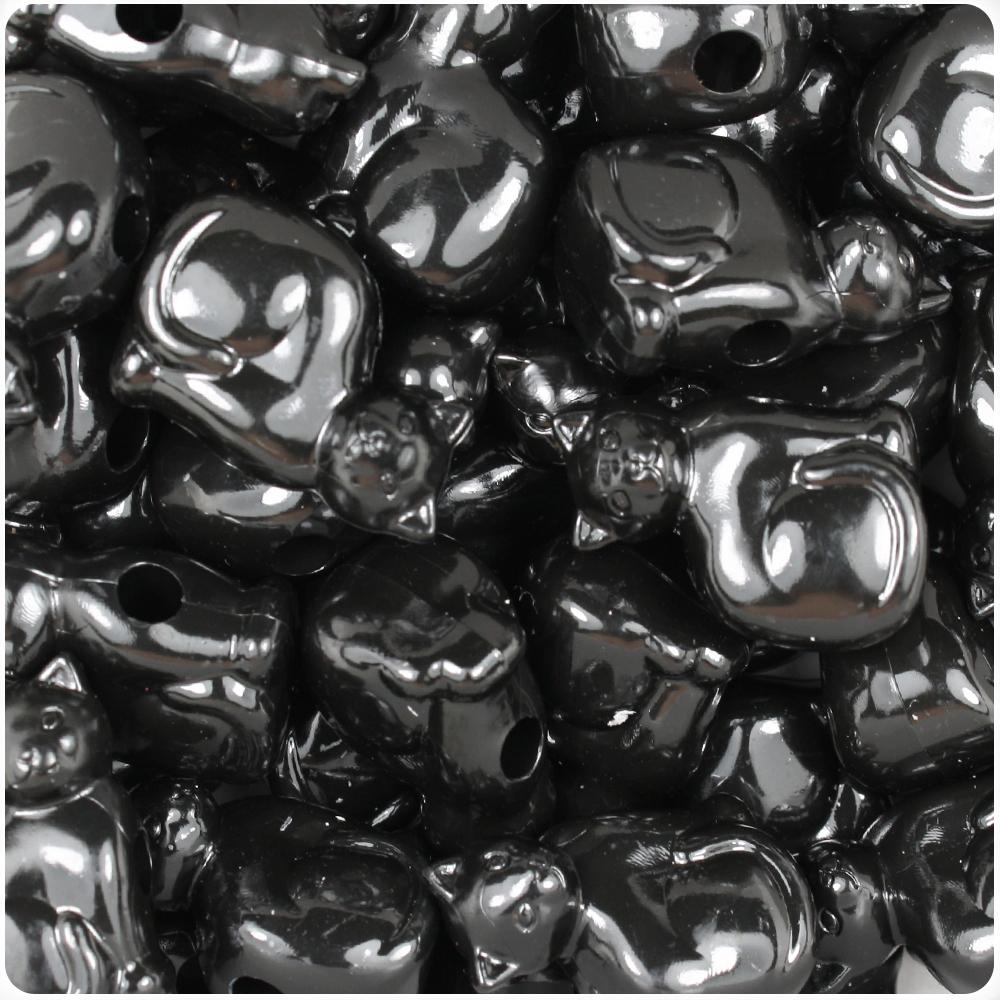 Black Opaque 23mm Cat Pony Beads (8pcs)