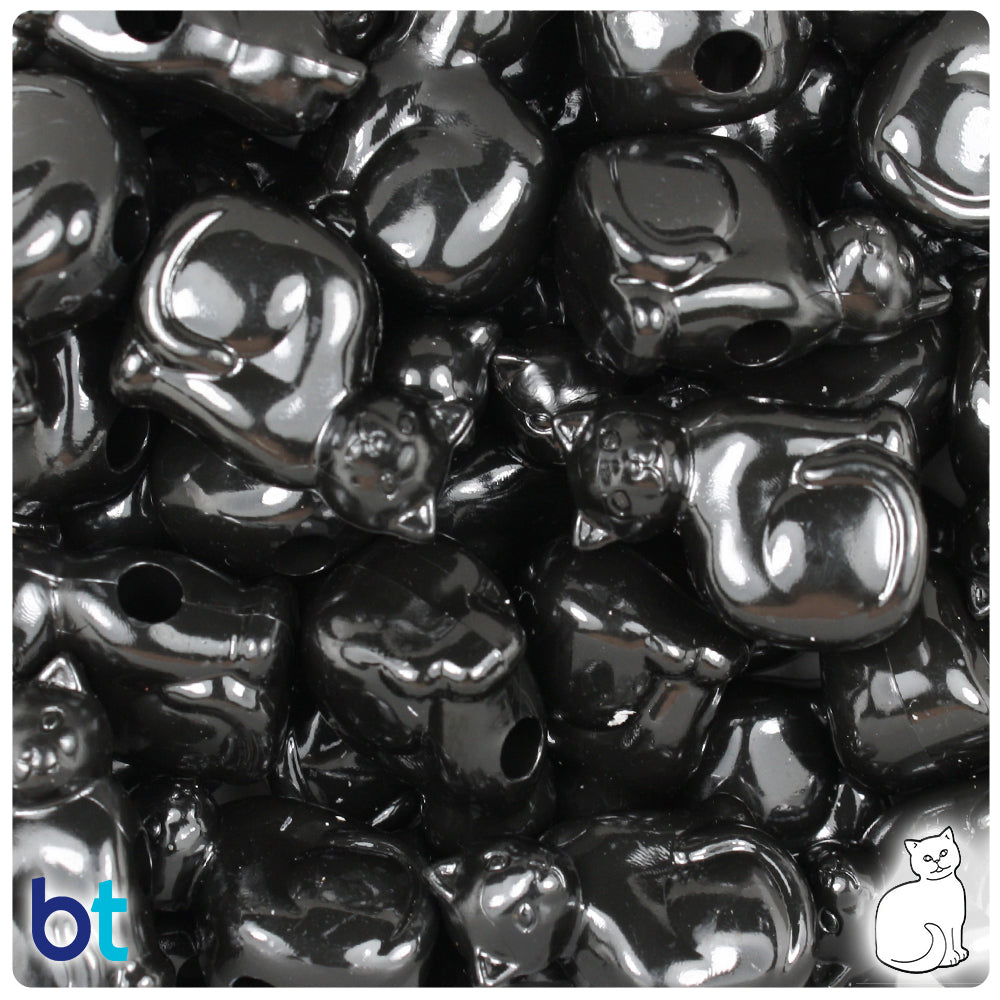 Black Opaque 23mm Cat Pony Beads (24pcs)