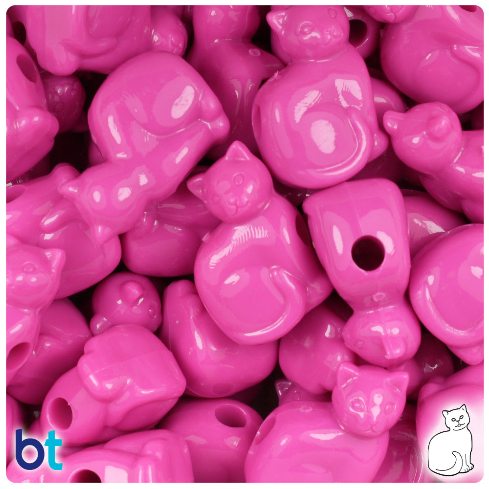Dark Pink Opaque 23mm Cat Pony Beads (24pcs)