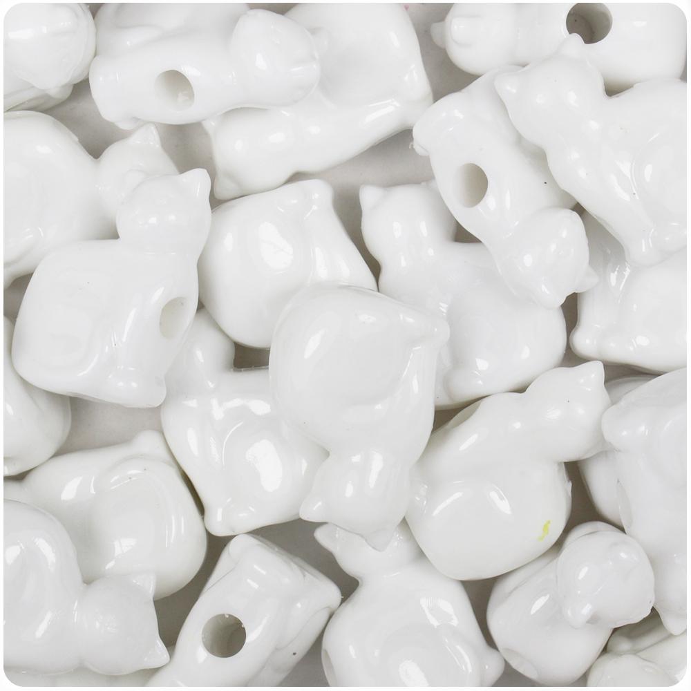 White Opaque 23mm Cat Pony Beads (8pcs)