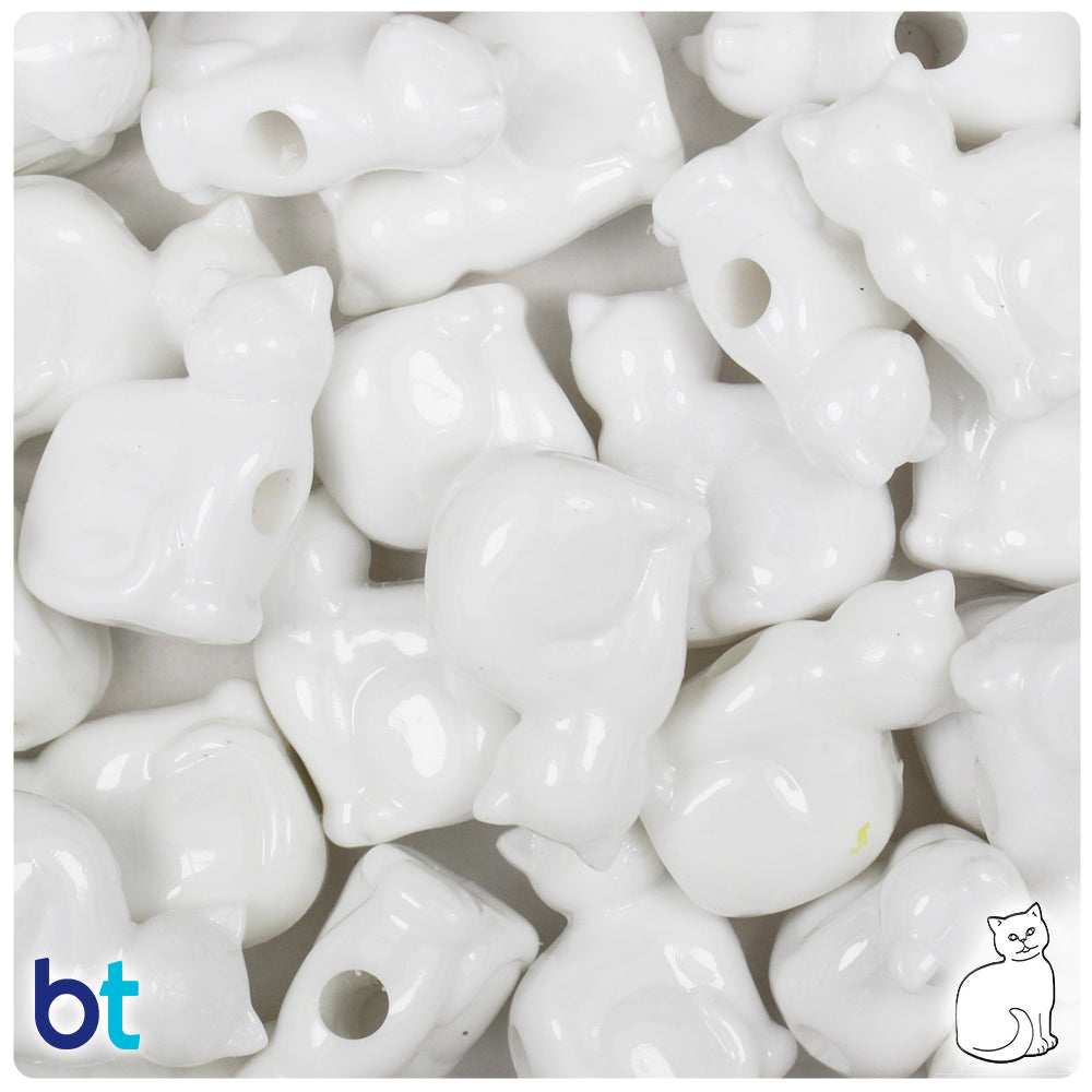 White Opaque 23mm Cat Pony Beads (24pcs)