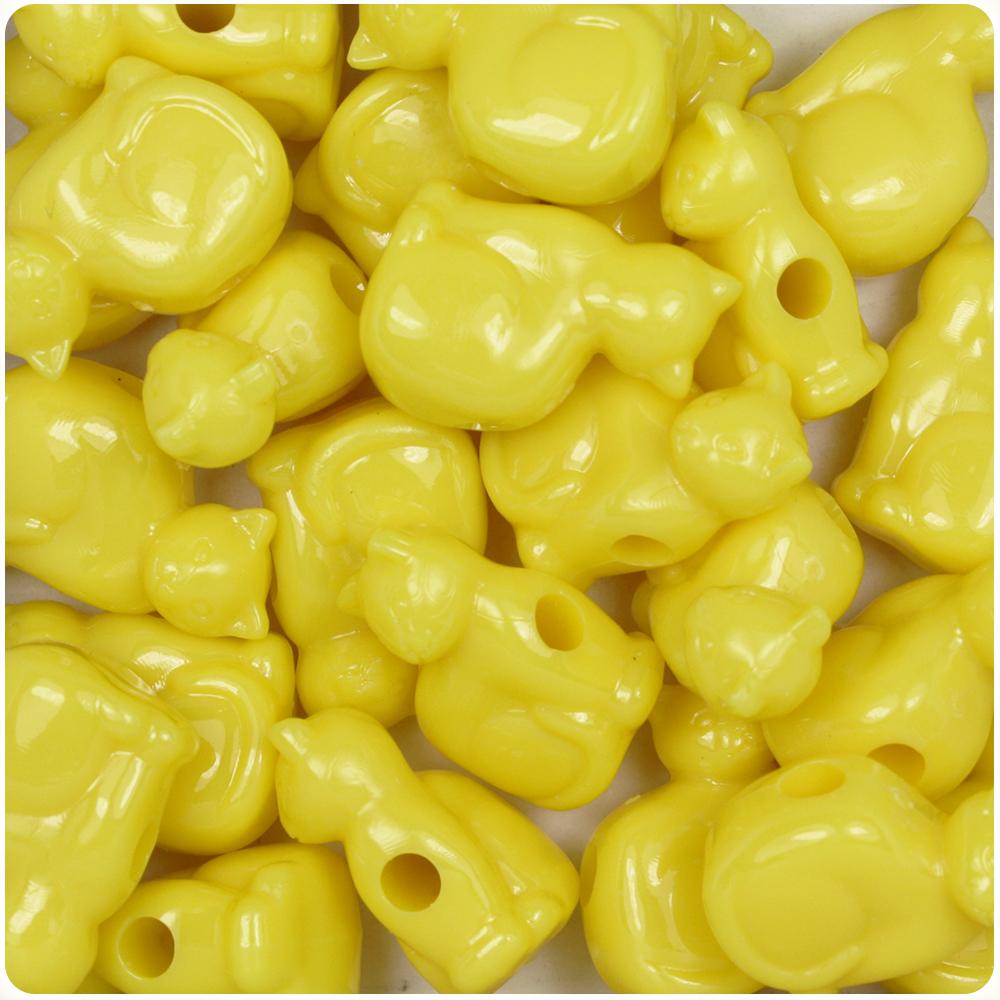 Yellow Opaque 23mm Cat Pony Beads (8pcs)