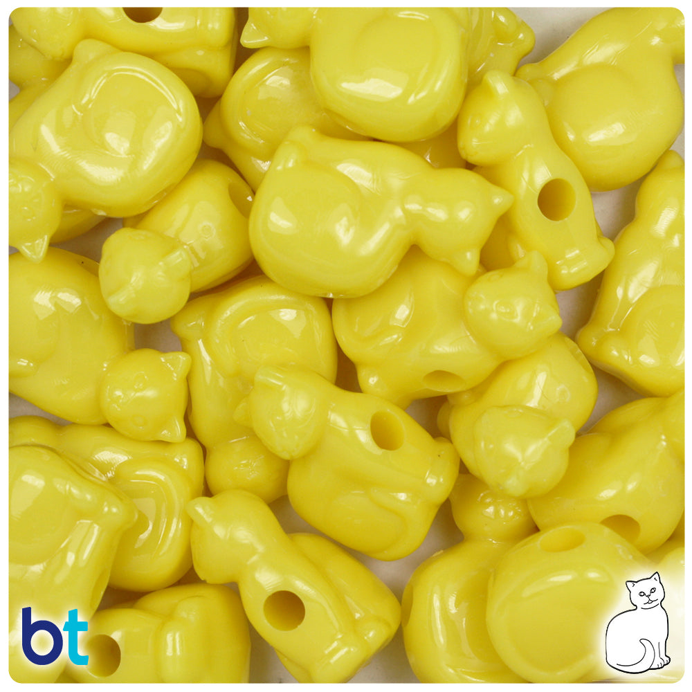 Yellow Opaque 23mm Cat Pony Beads (24pcs)
