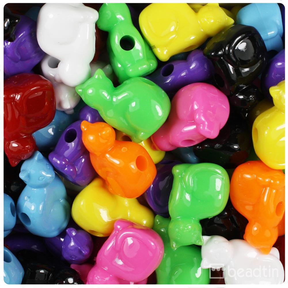 Opaque Mix 23mm Cat Pony Beads (8pcs)
