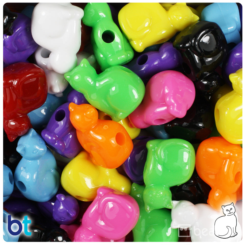 Opaque Mix 23mm Cat Pony Beads (24pcs)