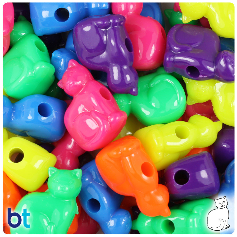 Neon Bright Mix 23mm Cat Pony Beads (8pcs)