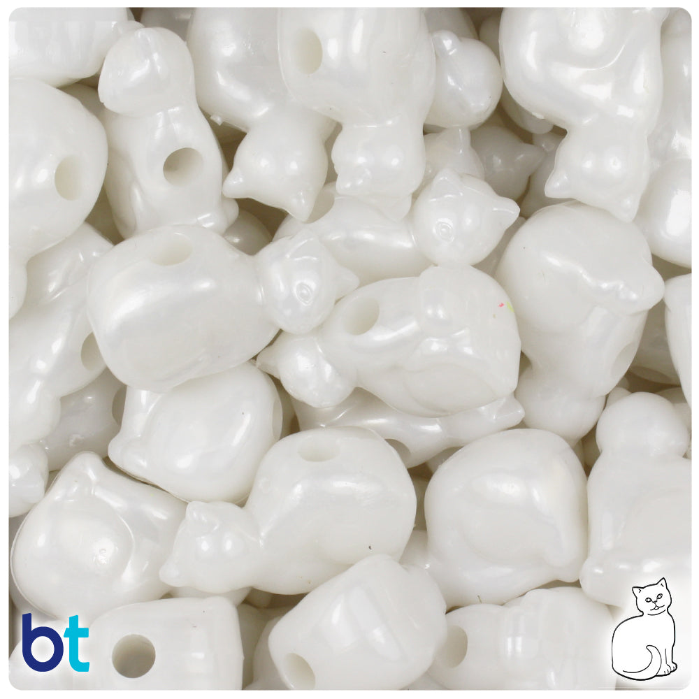 White Pearl 23mm Cat Pony Beads (8pcs)