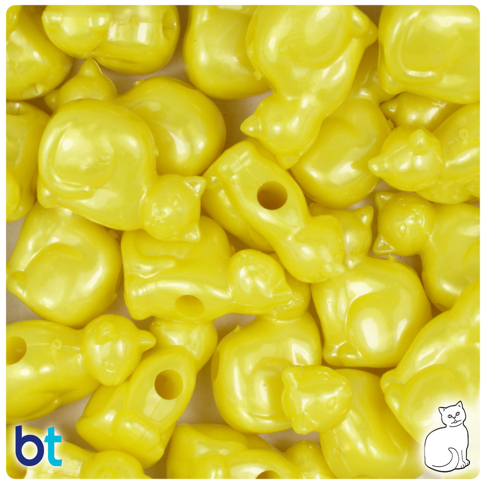 Yellow Pearl 23mm Cat Pony Beads (8pcs)